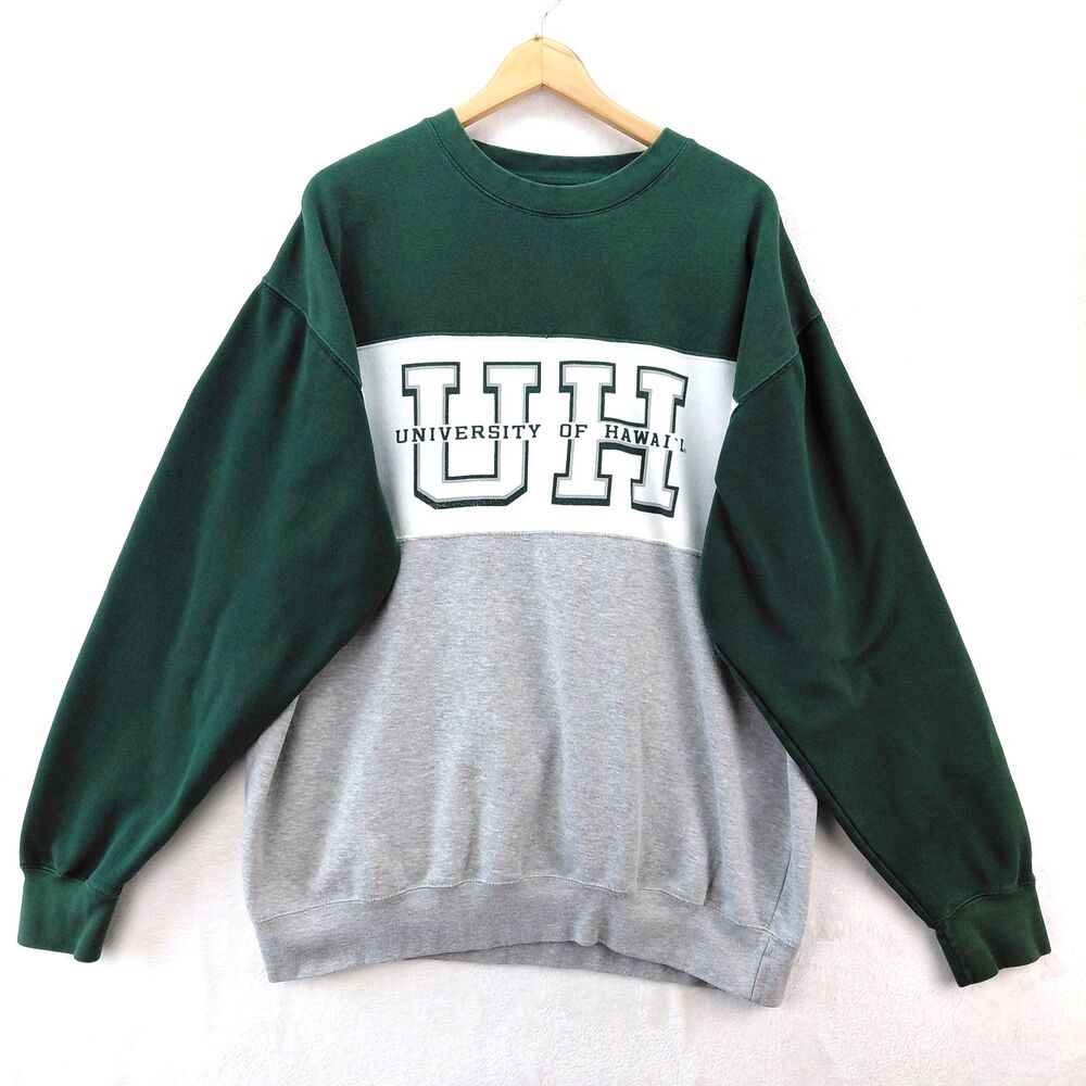 Vintage University Hawaii Rainbows Sweatshirt Mens XL Green Gray 90s Colorblock